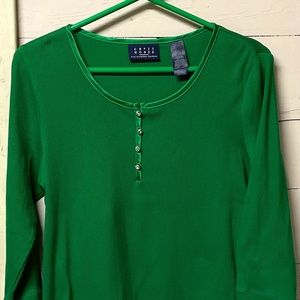Long Sleeve Green Knit Scoop Neck Top